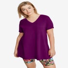 Stretch Knit V-neck Short Sleeve Chest Pocket Tunic image number null