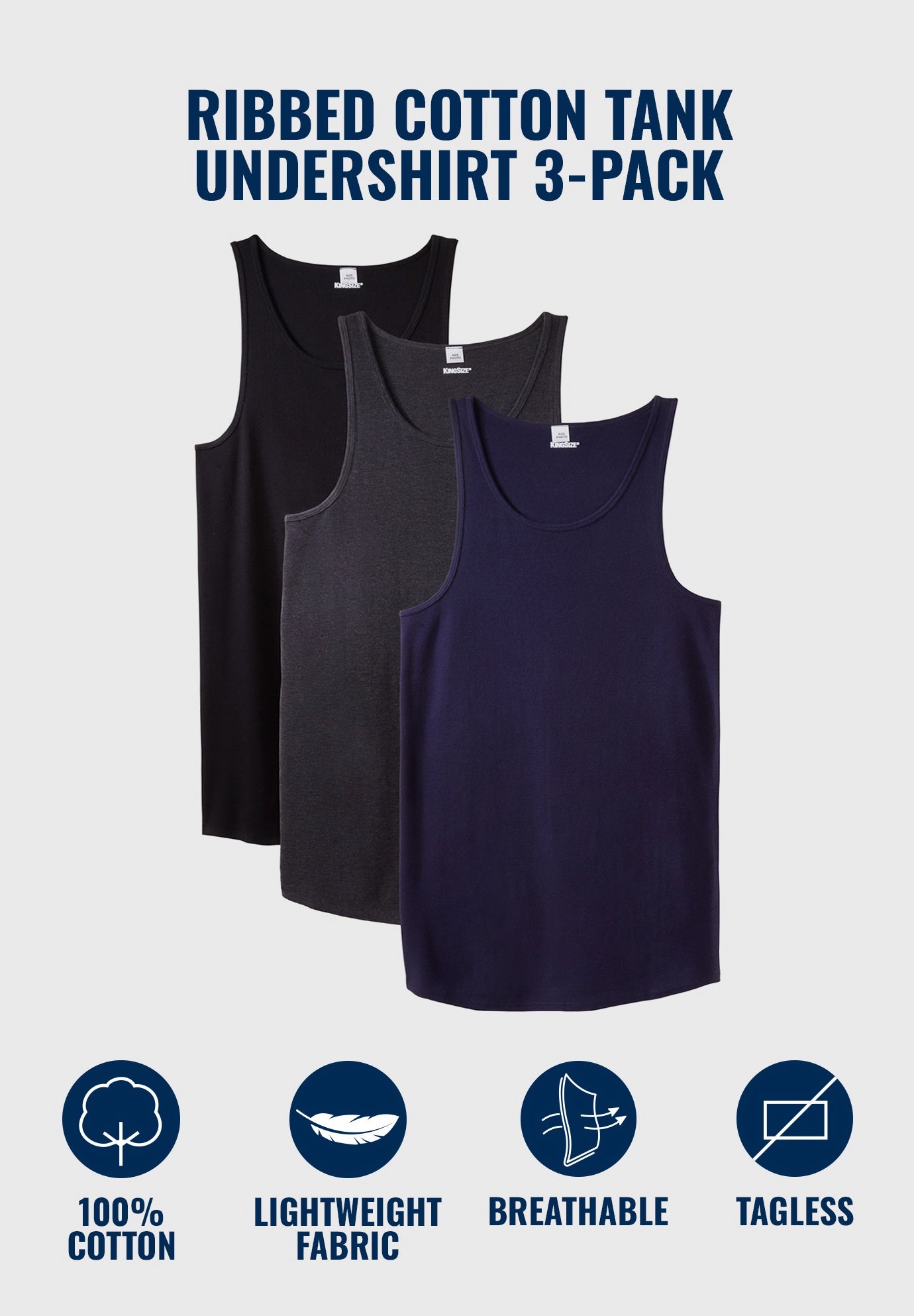 3-Pack Ribbed Cotton Tank Undershirt image number 1