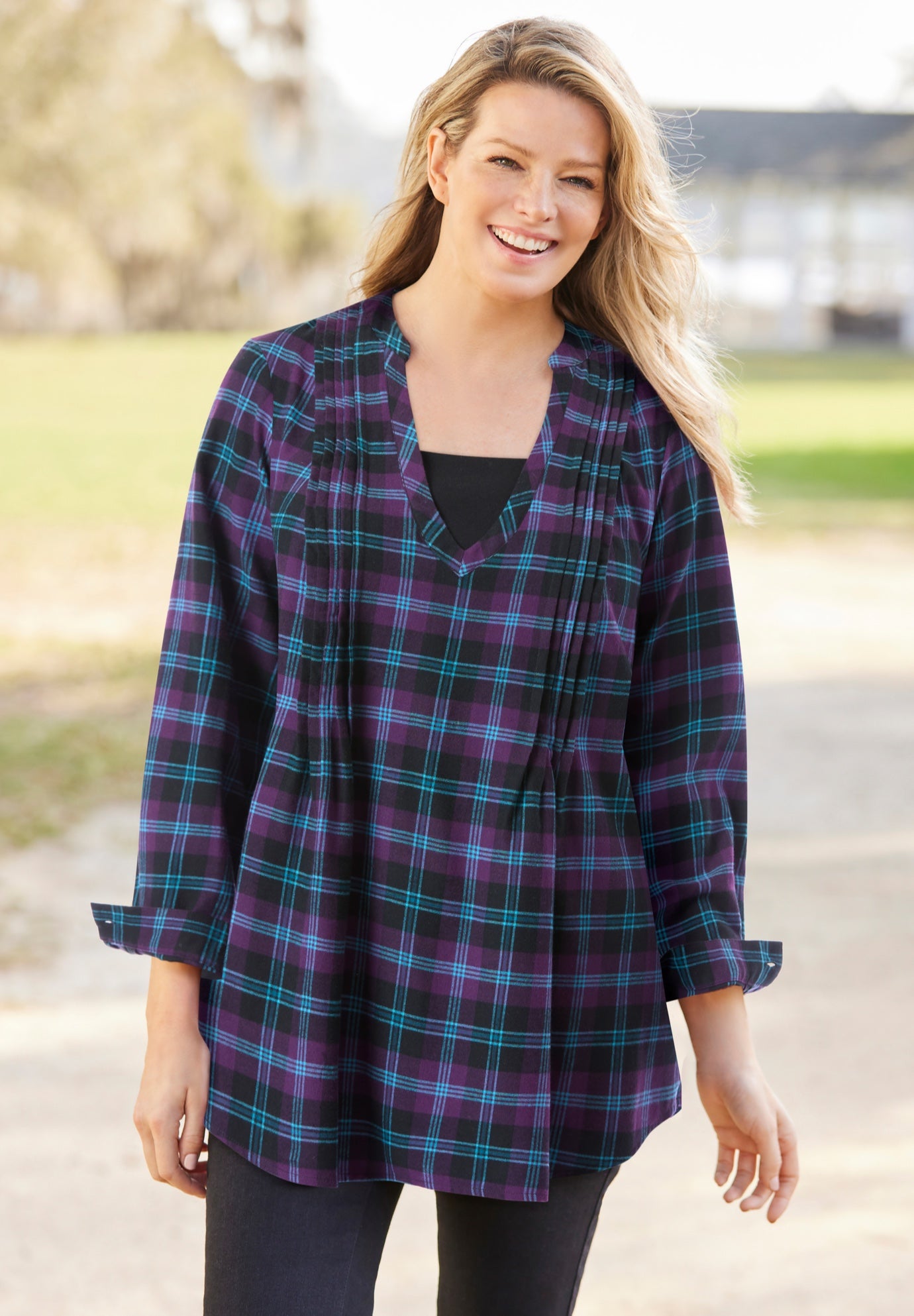Flannel Tunic With Layered Look image number 2