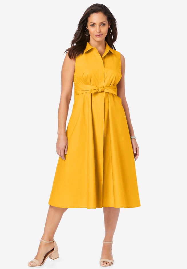 Stretch Cotton Sleeveless Shirtdress image number null