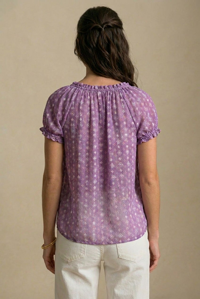 A-Line Scoop Neck Ruffle Trim 100% Cotton Cambric Peasant Blouse image number 1