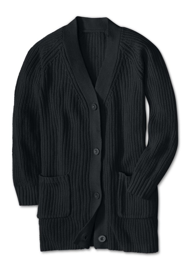 Shaker Button-Front Cardigan Sweater image number 2
