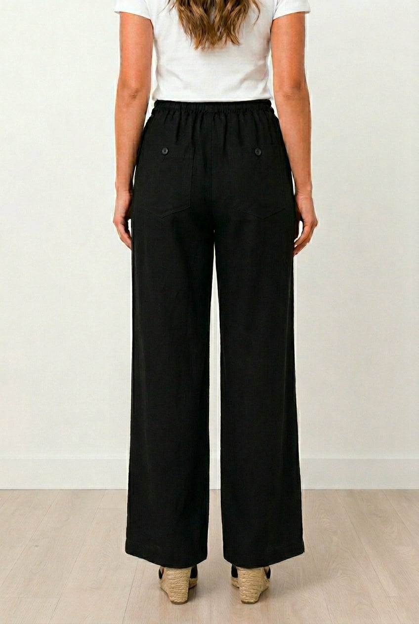 Linen-Blend Elastic Waist Drawstring Relaxed Pant image number 1
