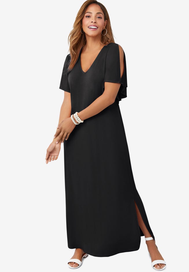 Stretch Knit Cold Shoulder Maxi Dress image number 0
