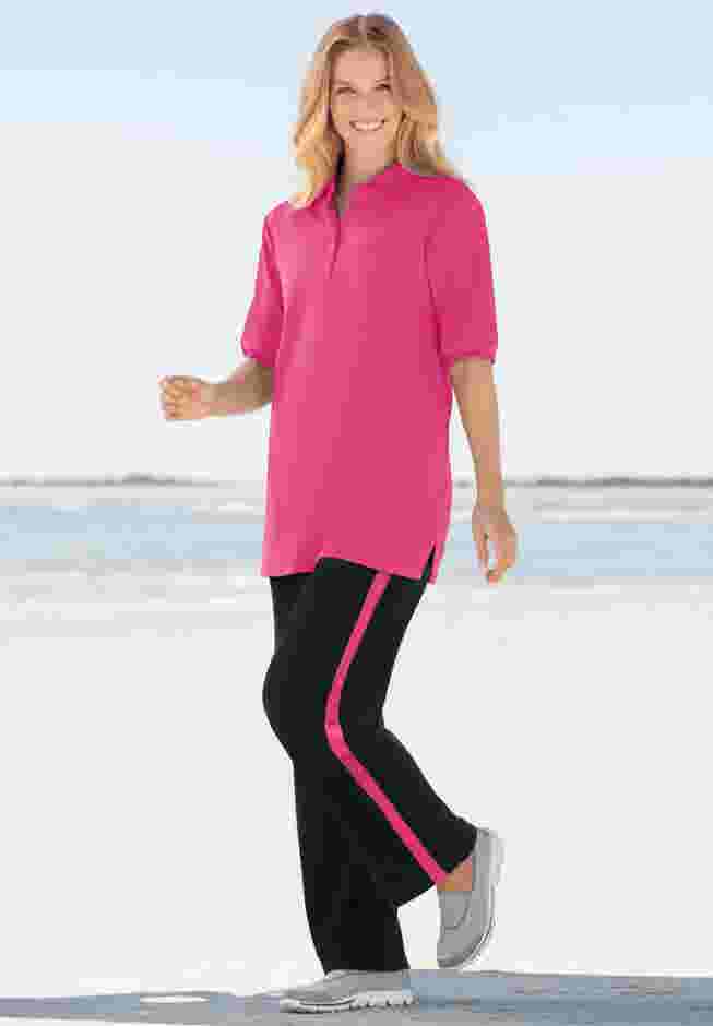 Women’s Plus-Size Cotton French Terry Straight-Leg Pull-On Side-Stripe Pants image number 3