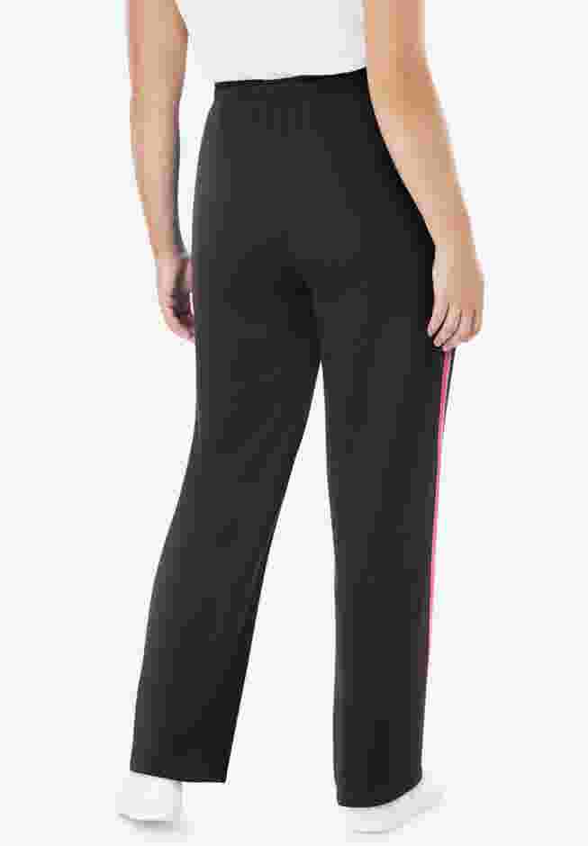 Women’s Plus-Size Cotton French Terry Straight-Leg Pull-On Side-Stripe Pants image number 1