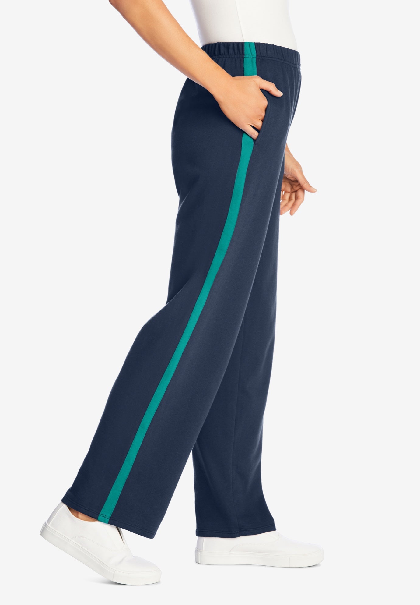 Cotton French Terry Straight-Leg Pull-On Side-Stripe Pants image number 2