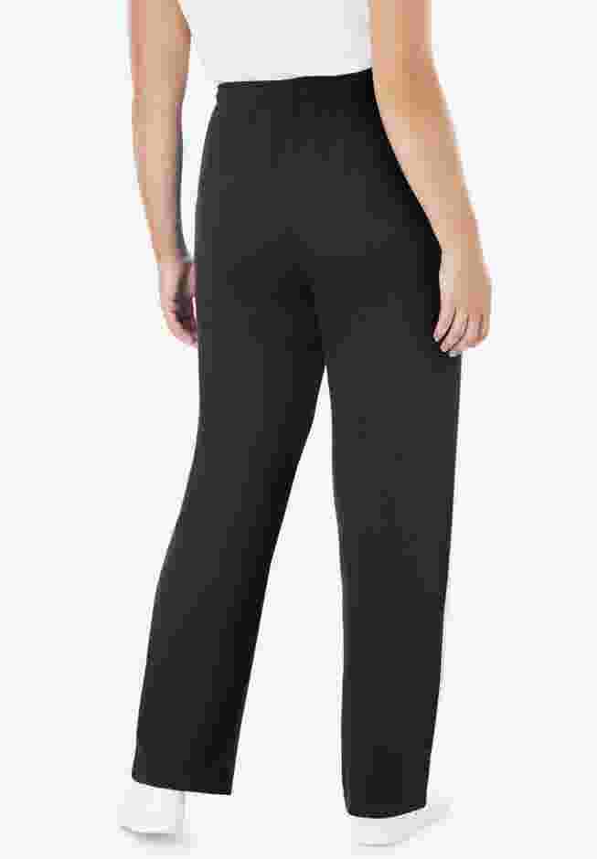 Women’s Plus-Size Cotton French Terry Straight-Leg Pull-On Side-Stripe Pants image number 1