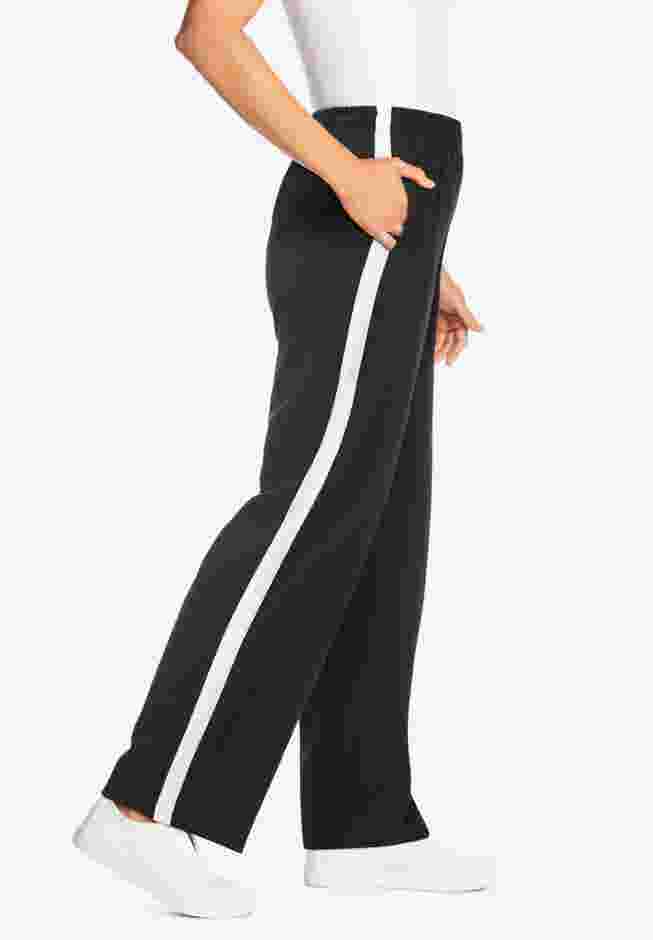 Women’s Plus-Size Cotton French Terry Straight-Leg Pull-On Side-Stripe Pants image number 2