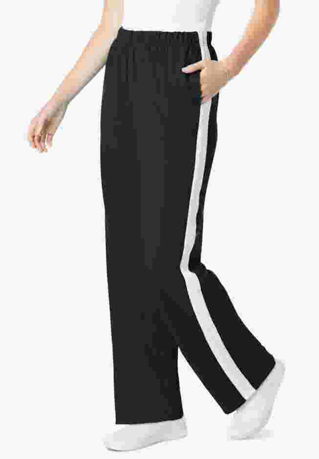 Women’s Plus-Size Cotton French Terry Straight-Leg Pull-On Side-Stripe Pants image number 0
