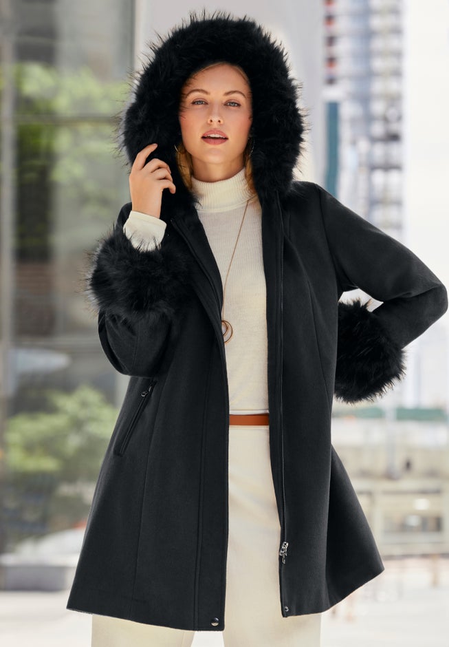 Hooded Faux Fur Trim Coat image number 1