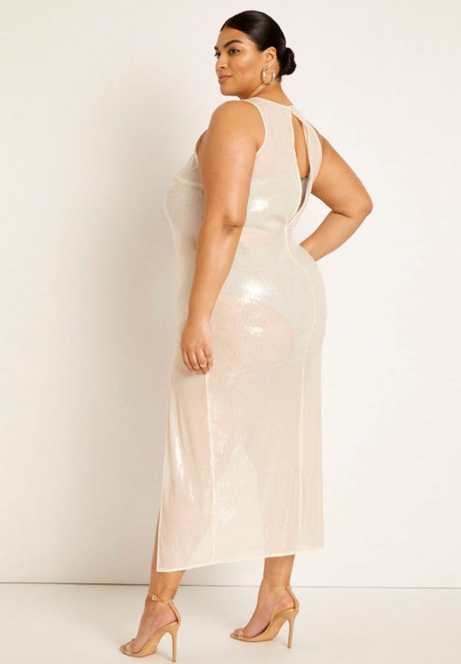 Gabi Fresh Swim x ELOQUII Sheer Sequin Coverup Maxi Dress with Slit image number null