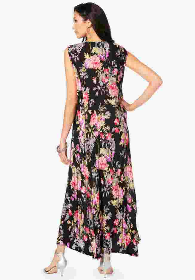 Plus Size Sleveless Hand-Crinkled Button-Front A-Line Maxi – Curvy Breezy Dress image number 1