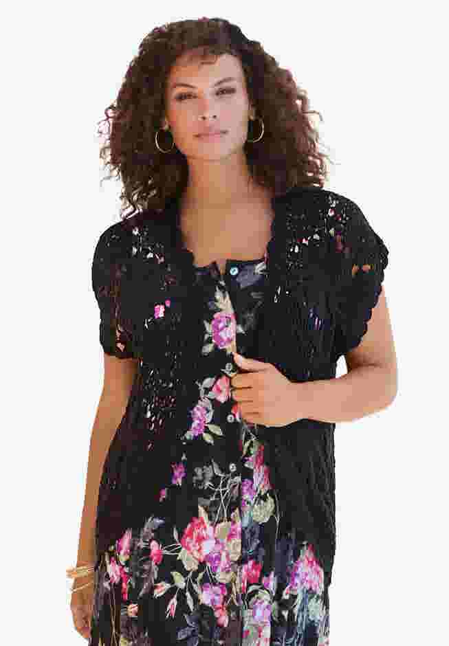Plus Size Sleveless Hand-Crinkled Button-Front A-Line Maxi – Curvy Breezy Dress image number 3