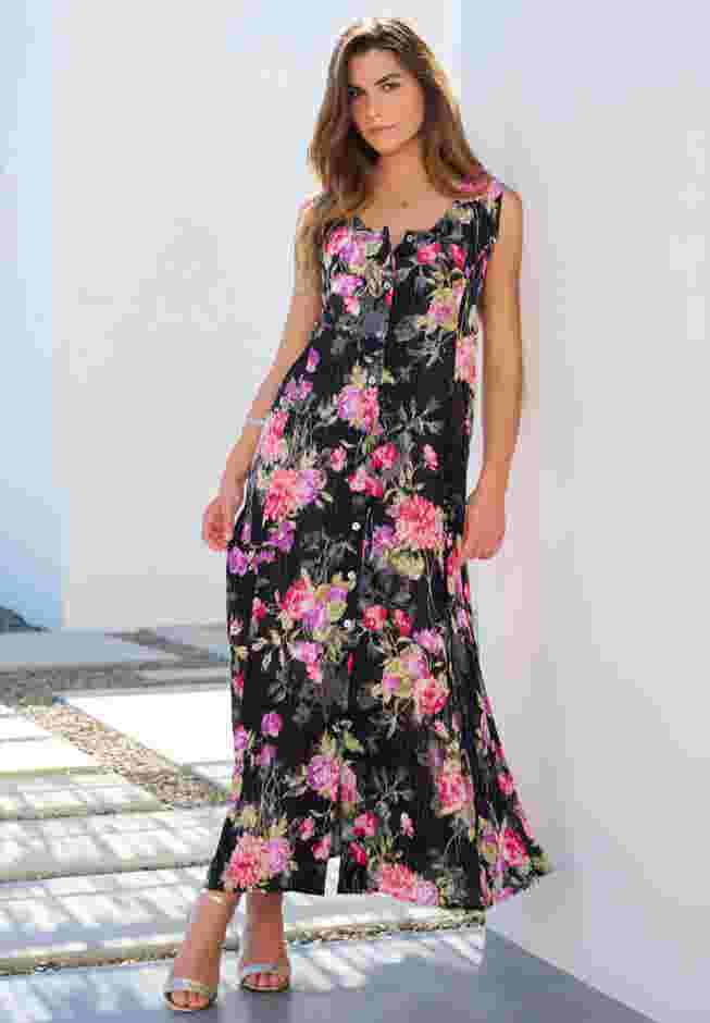 Plus Size Sleveless Hand-Crinkled Button-Front A-Line Maxi – Curvy Breezy Dress image number 0