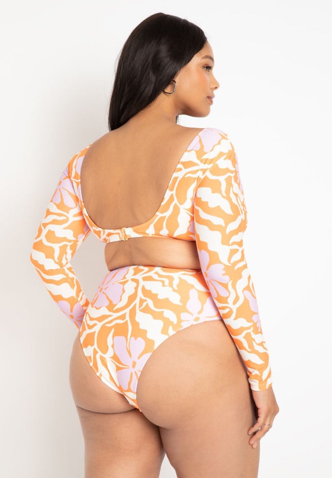 Gabi Fresh Swim x ELOQUII Long Sleeve Knot Front Wrap Swimsuit image number 2