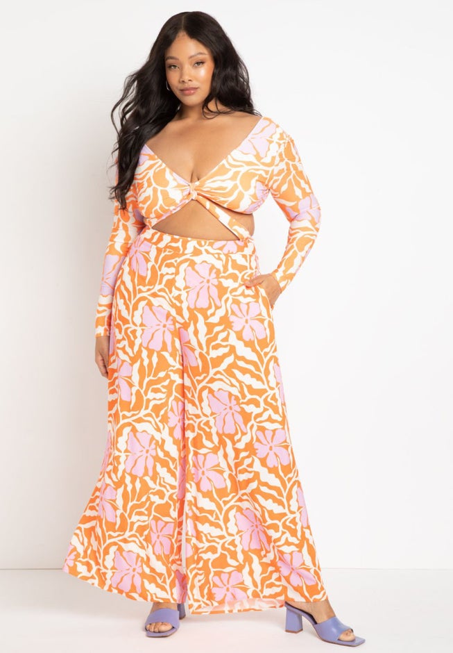 Gabi Fresh Swim x ELOQUII Long Sleeve Knot Front Wrap Swimsuit image number 3