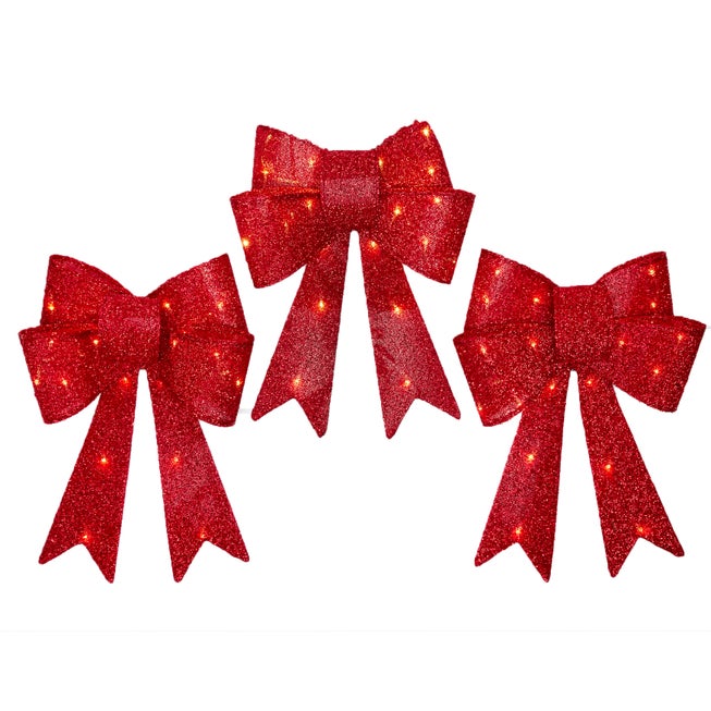 Pre-Lit Tinsel Bows, Set of 3 image number 1