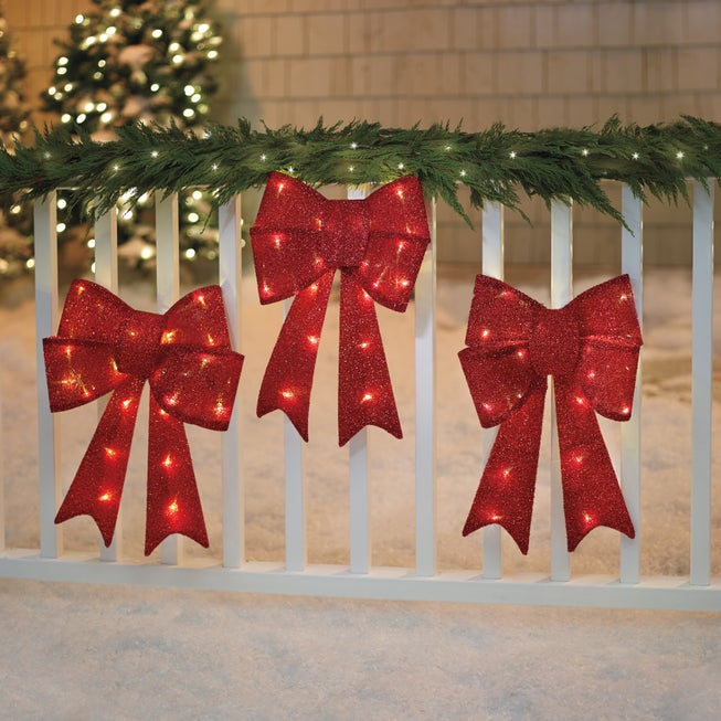 Pre-Lit Tinsel Bows, Set of 3 image number 0