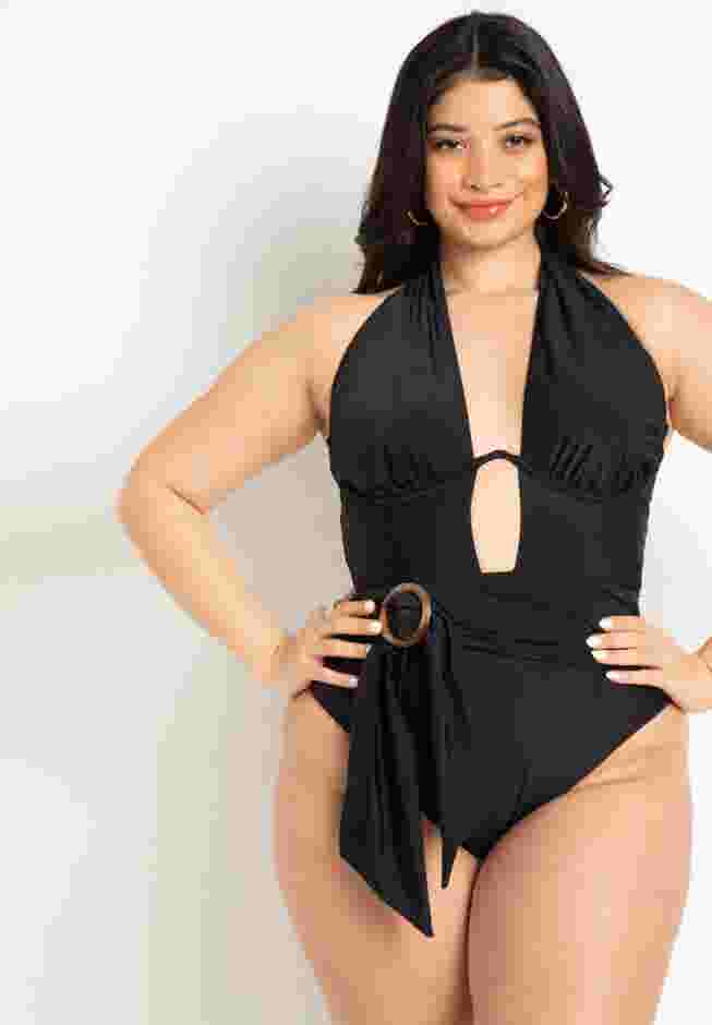 Twist Halter Swimsuit with Underwire Detail image number 1