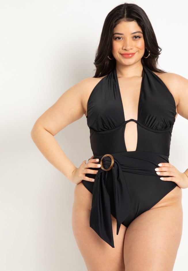 Twist Halter Swimsuit with Underwire Detail image number null