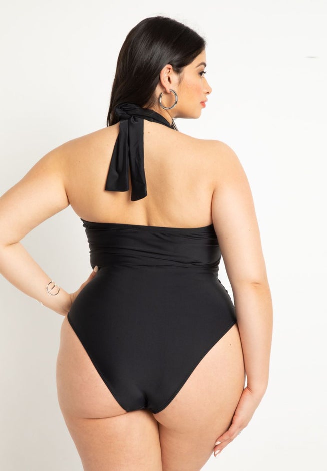 Twist Halter Swimsuit with Underwire Detail image number null