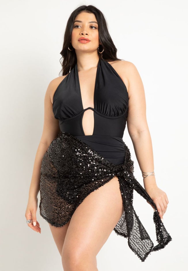 Twist Halter Swimsuit with Underwire Detail image number null