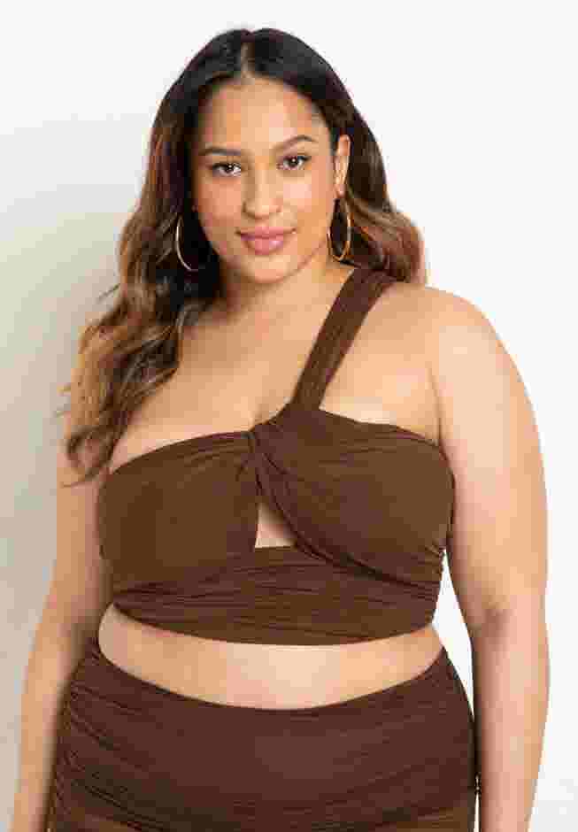 One Shoulder Ruched Tankini Top image number 1