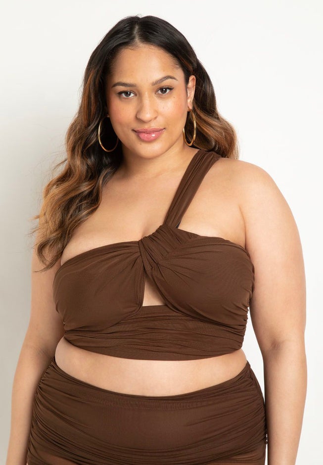 One Shoulder Ruched Tankini Top image number null