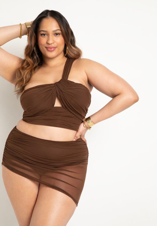 One Shoulder Ruched Tankini Top image number null