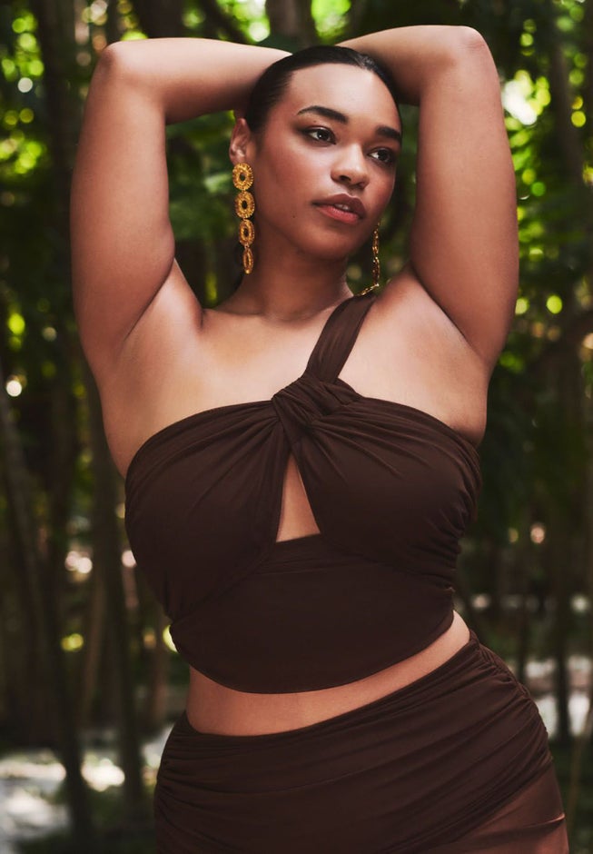 One Shoulder Ruched Tankini Top image number null