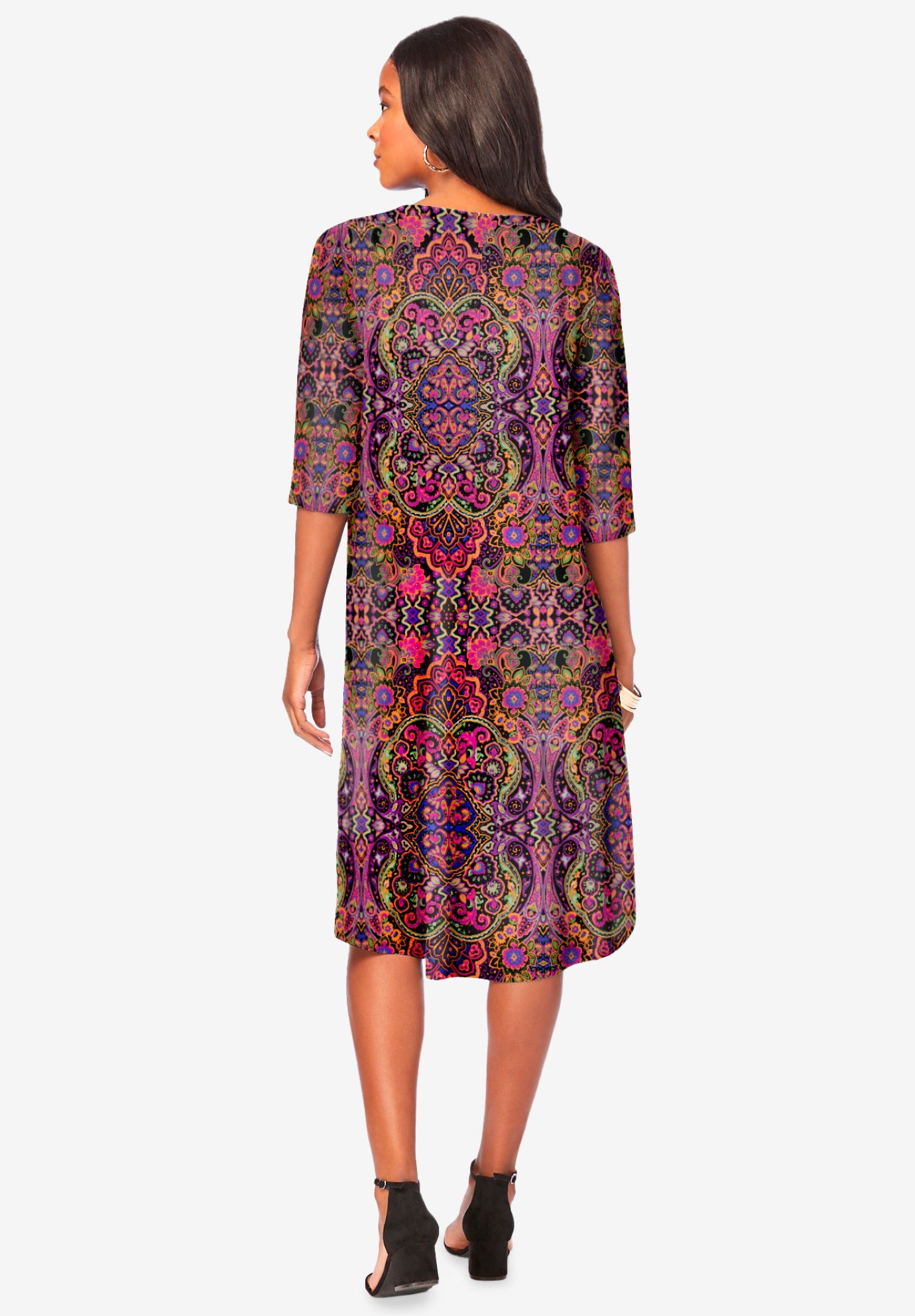 Plus Size 3/4 Sleeve Boatneck Swing Dress image number 1