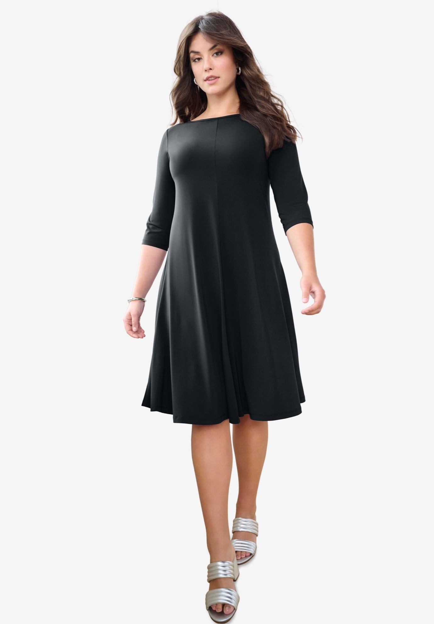 Plus Size 3/4 Sleeve Boatneck Swing Dress image number 7