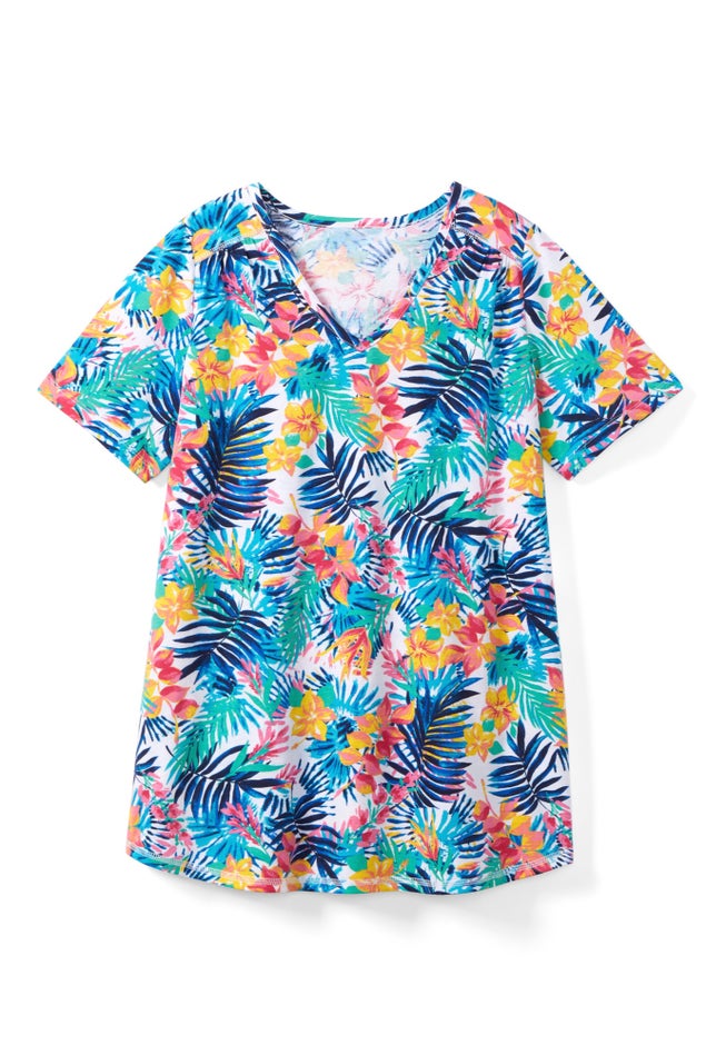 Short-Sleeve V-Neck Shirred Tee image number 4