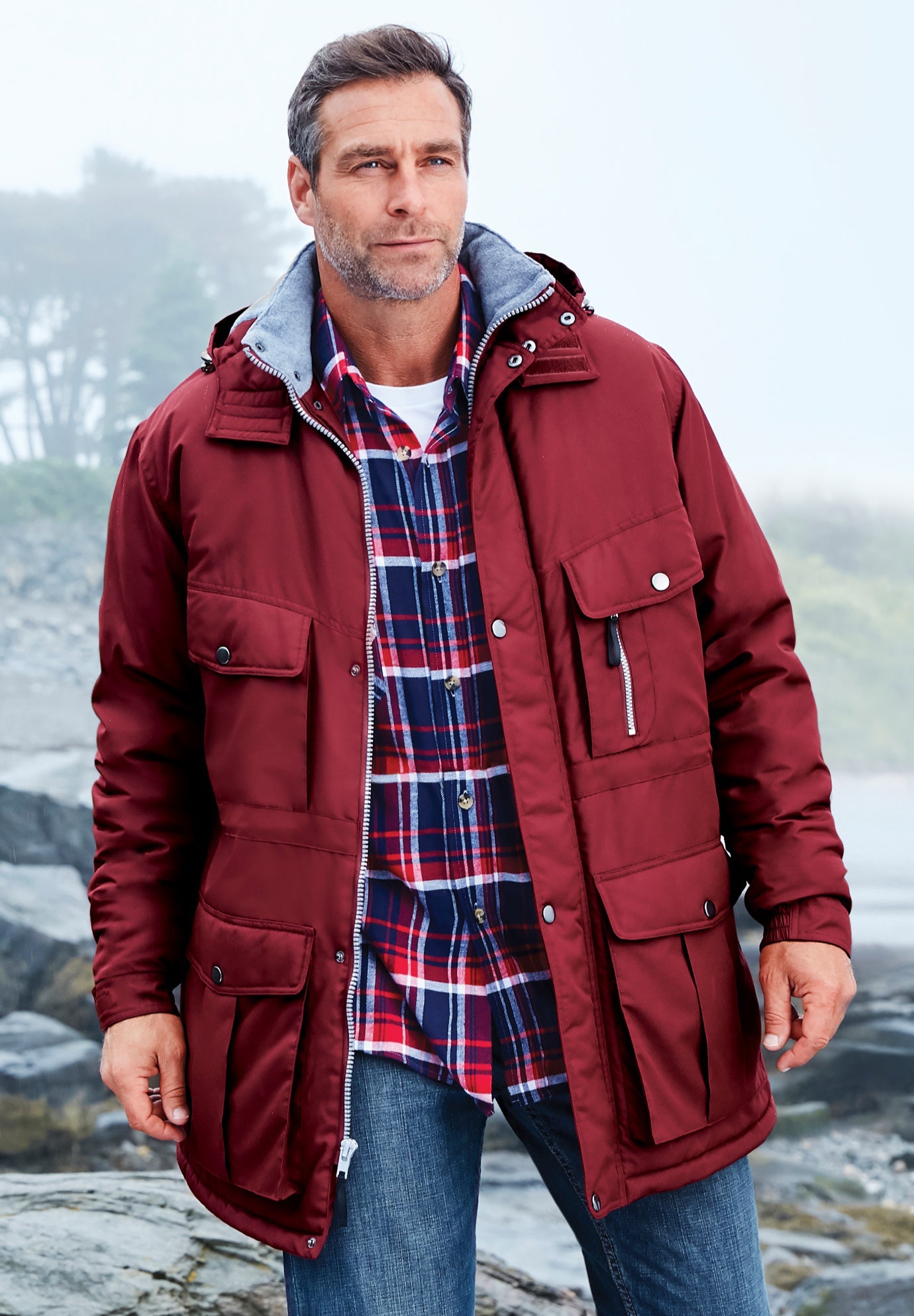 Fleece-Lined Parka with Detachable Hood and 6 Pockets image number 6