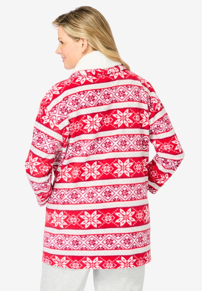 Sherpa Lined Collar Microfleece Bed Jacket  image number 1