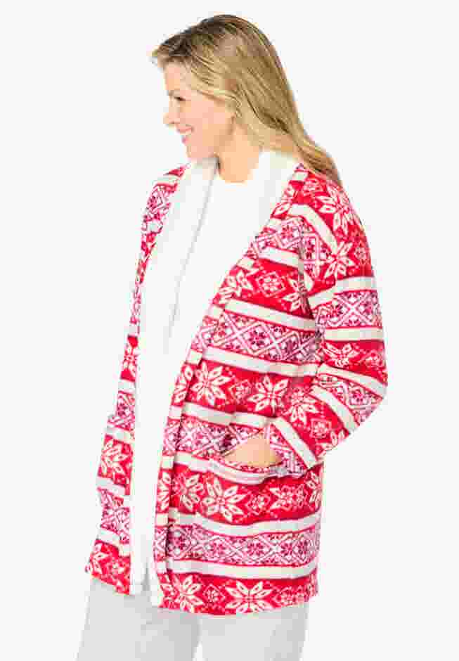 Sherpa Lined Collar Microfleece Bed Jacket  image number 2