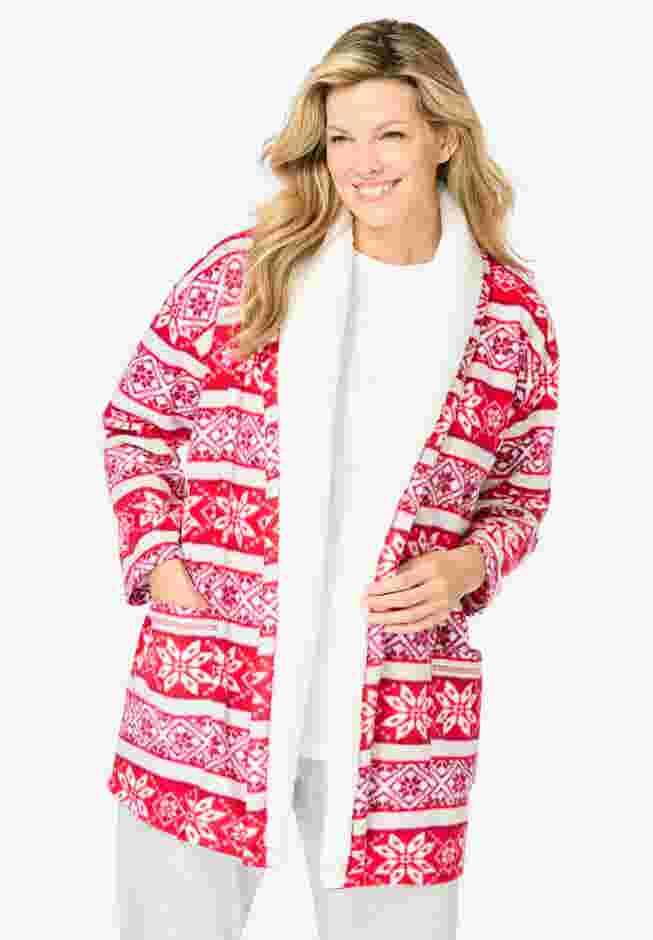 Sherpa Lined Collar Microfleece Bed Jacket  image number 0