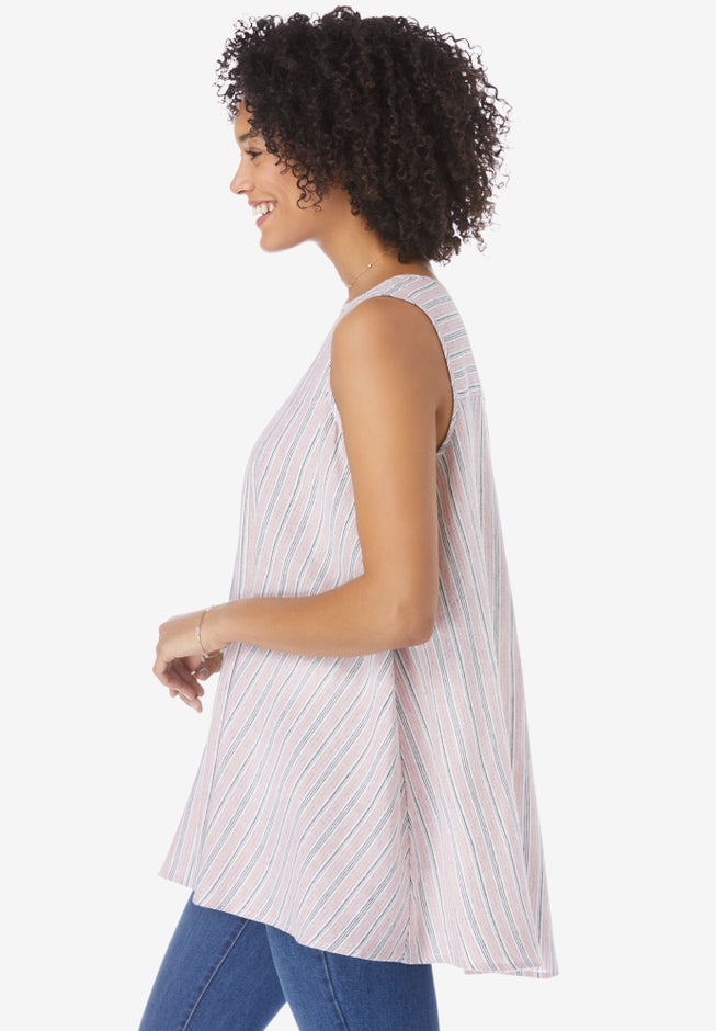 Button-Front Linen Tank image number null