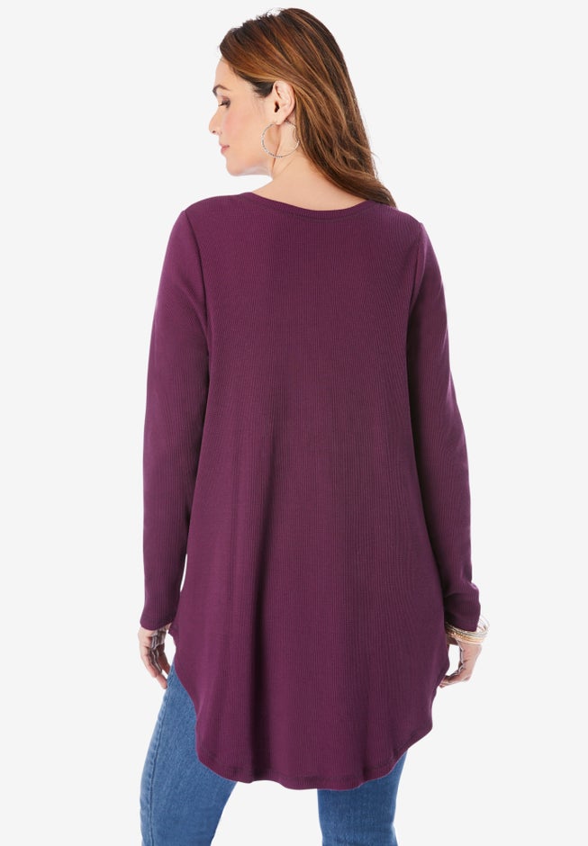 Plus Size Knit Thermal V Neck Swing Tunic – Long Sleeve image number 1
