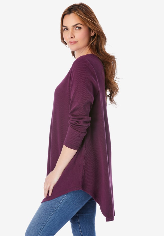 Plus Size Knit Thermal V Neck Swing Tunic – Long Sleeve image number 2