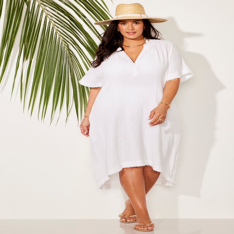 Cotton Gauze High-Low Sun Dress Cover Up