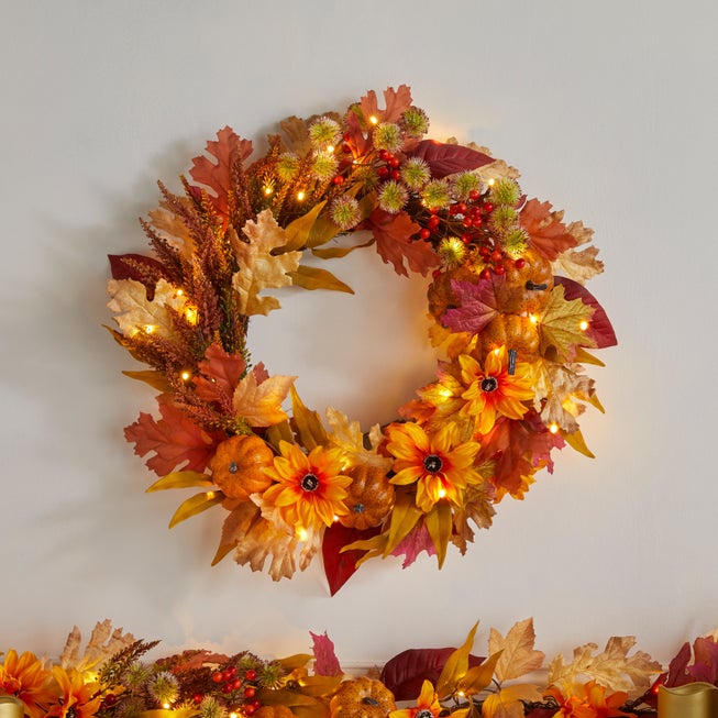 Pre-Lit Harvest Daisy Wreath image number null