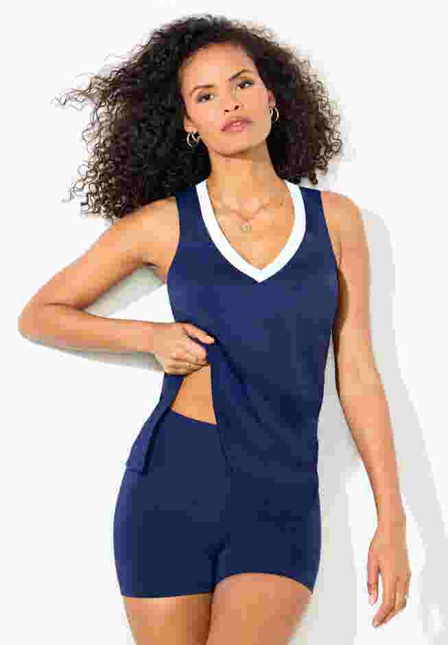 Chlorine Resistant V-Neck Two-Piece Swimdress image number 3