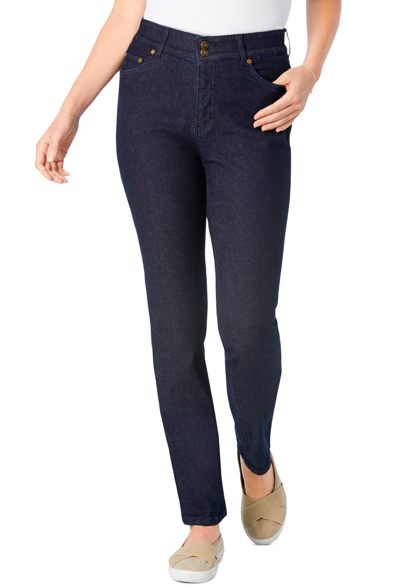 Stretch Built-in Slimming Panel Straight Leg Jeans image number 0