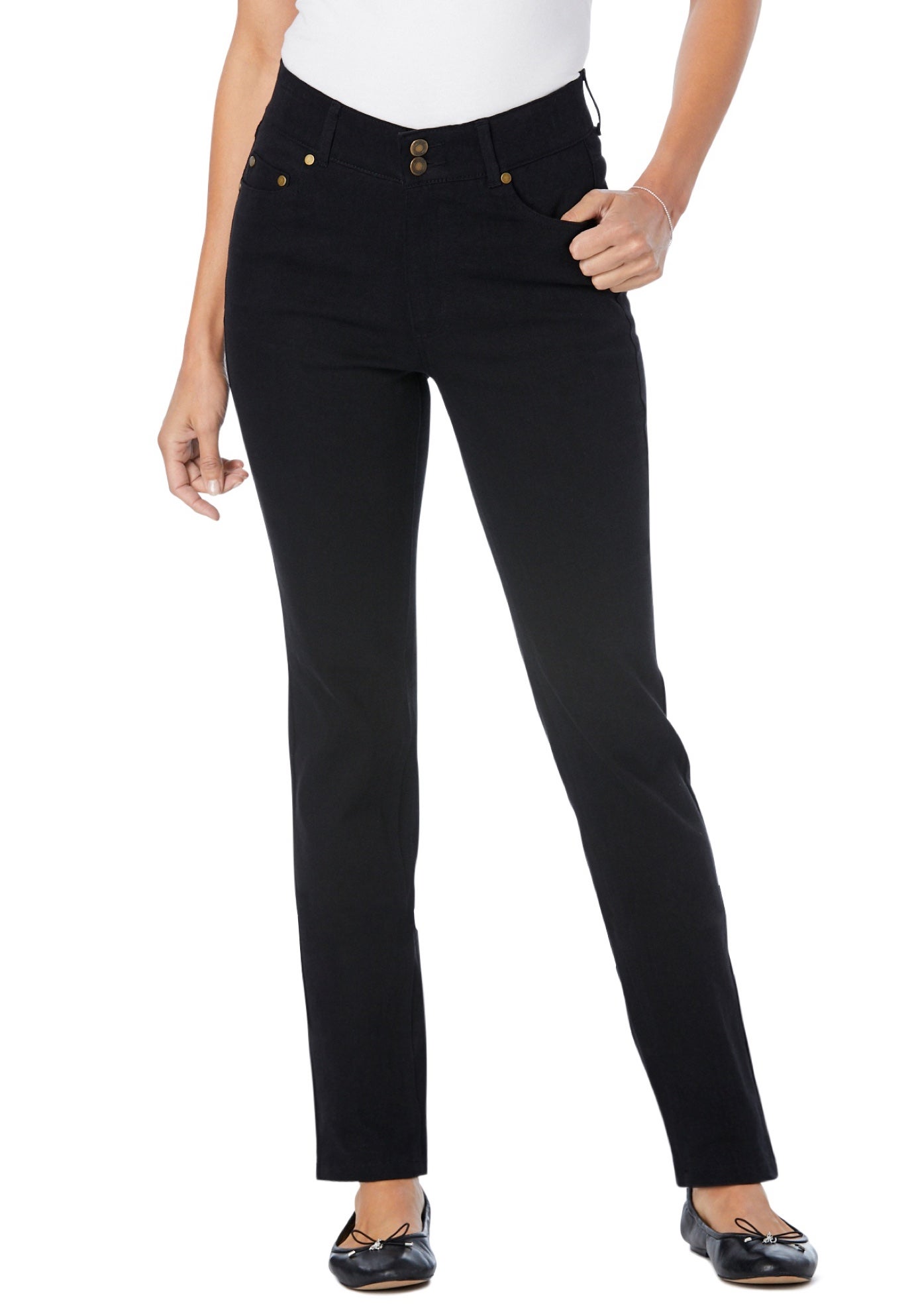 Stretch Built-in Slimming Panel Straight Leg Jeans image number 0