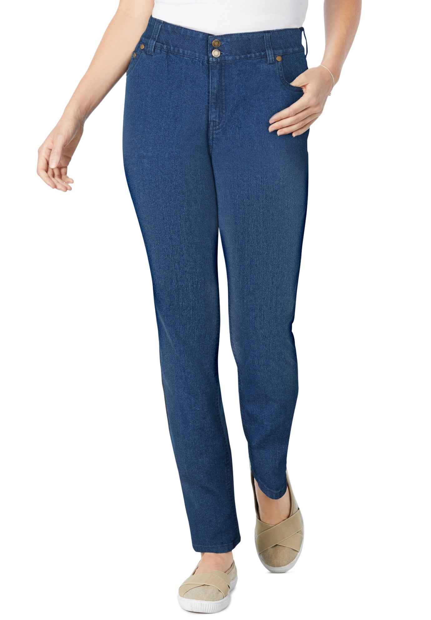 Stretch Built-in Slimming Panel Straight Leg Jeans image number 0