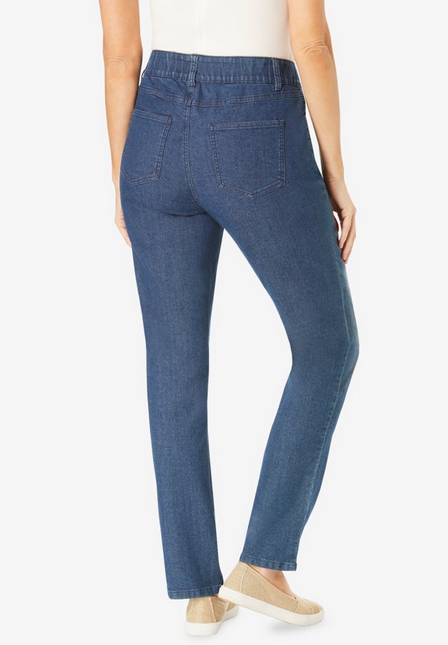 Stretch Built-in Slimming Panel Straight Leg Jeans image number 2