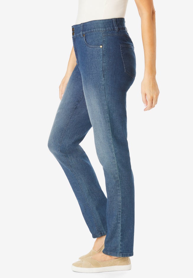 Stretch Built-in Slimming Panel Straight Leg Jeans image number 2