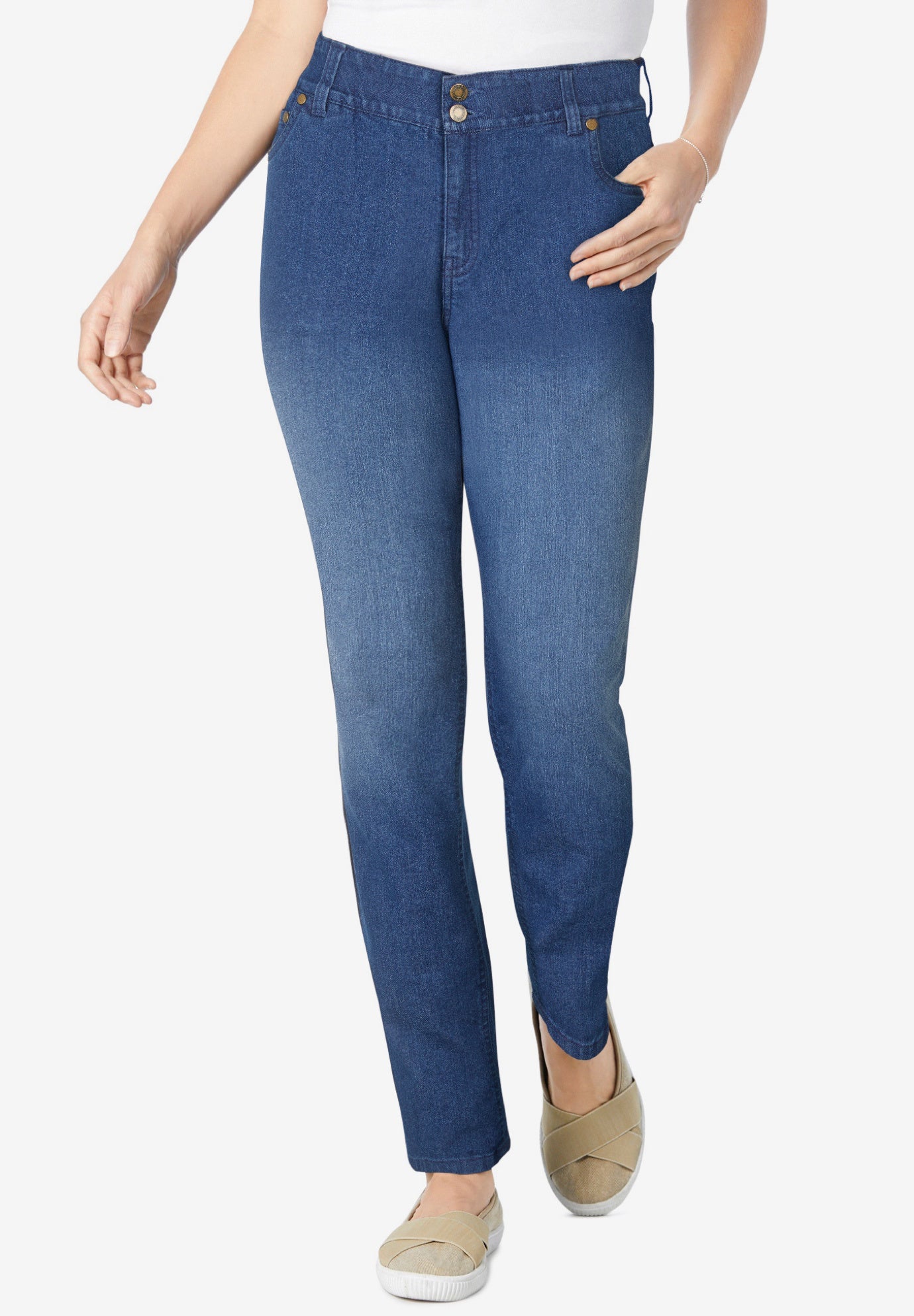 Stretch Built-in Slimming Panel Straight Leg Jeans image number 5